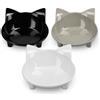 Navaris Set da 3 Ciotole Gatto Rialzate - Ciotola Rialzata per Gatti - per Cibo Secco Umido Acqua - Melamina con Gommini Antiscivolo AntiGraffio - Design Gatto - Nero Grigio Bianco