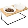 Navaris 2X Ciotole in Ceramica con Supporto Legno e Metallo - Stand Portaciotole in bambù - Alzaciotole per Cibo Secco e Umido Cani Gatti 32x15x14cm
