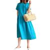 FZKun Abito da donna in cotone di lino in stile giapponese - taglie forti Tinta unita girocollo maniche lunghe casual abito estivo con tasche vestibilità ampia Pullover Basic Midi Abiti, Blu, L