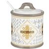Baroni Home Zuccheriera Decorata in Ceramica con Coperchio e Cucchiaio Incluso, Accessorio da Cucina Colorato Resistente, Linea Domus, 8x8x10 cm