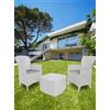 Dmora - Set salotto da esterno Napoli, Composizione da giardino con 2 poltrone ed 1 tavolino contenitore, Salottino effetto rattan, 100% Made in Italy, Bianco