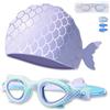 Dwafill Set Occhialini da Nuoto 5 in 1 - Occhialini Antifog con Cuffia, Tappi Per Le Orecchie Da Nuoto, per 3-10 Anni (Purple)