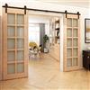 BONIKLUBA Binario per Porta Scorrevole Doppia 396cm Kit Porta Scorrevole Nera per 2 Porte Scorrevoli Interno Esterno Muro 99cm Larga, Piccola Ruota J-forma