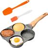 MEGYAD Padella Multi-compartimento Antiaderente a 4 Fori, Padella per Pancake con Spatola e Spazzola in Silicone, per Induzione e Fornelli a Gas, 21 cm di Diametro