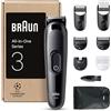 Braun Rifinitore All-In-One Series 3, Rasoio Elettrico Barba E Capelli 8In1, Con Lama Ultra Affilata, 14 Lunghezze, 50 Minuti di Autonomia, Styling Facile e Veloce Per Viso E Capelli, AIO3545 Nero