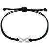 Nuoli Bracciale Infinity Argento, cinturino in tessuto nero, misura bracciale regolabile, realizzato a mano in Germania, senza nichel