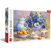 Trefl - Puzzle Bouquet blu - 1000 Elementi, fiori blu in un vaso, frutta, tazza, brocca, puzzle fai da te, intrattenimento creativo, regalo, divertimento, puzzle classici