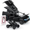 MODVKVK Tesla Cybertruck Modellino di Auto 1:24 con Moto e Stazione di Ricarica, Display da Campeggio Multipiano, Macchinine Giocattolo con Luce e Musica, Ottimo per Bambini dai 3 Anni in su (Nero)