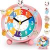 PIXESTT Sveglia Bambini, Adatta Ai Bambini Che Iniziano Ad Andare A Scuola, Nessun Ticchettio, Funzione Luce Notturna E Funzione Snooze, Con 5 Adorabili Decorazioni Per Sveglia Comodino. (Yp-c)