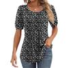 Celadyen Camicetta da donna a maniche corte, estiva, con scollo a tunica, a maniche lunghe, elegante, casual, estiva, taglie S-XXL, Nero Bianco Fiori, XL