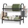 NETEL Scolapiatti da Appoggio per lavello a 2 livelli Portabicchieri per Cucina organizer Scolapiatti con Vassoio per Gocciolare Rimovibile Porta Posate, Nero