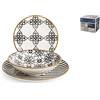 H&h servizio tavola 18 pezzi palmaria in stoneware decorato beige e nero