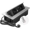 GTV - Presa da incasso MULTISOFT alluminio con 2 prese con messa a terra, USB A+C, RJ45, retrattile con copertura, cavo da 1,5 m, per cucina, ufficio, conferenza e tavolo da lavoro