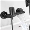 Yowmina Rubinetto Termostatico Vasca Doccia a Parete in Ottone Cromato Nero, Miscelatore Monocomando Doppia Uscita Acqua Cascata, Attacco G1/2 Antiscottatura per Bagno Moderno