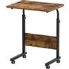 sogesfurniture Tavolo per computer portatile regolabile in altezza, con slot per tablet, 60 x 40 cm, tavolino da divano, tavolino con ruote, marrone vintage