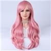 YEESHEDO 32 pollici 80 cm Parrucca riccia lunga per le donne, parrucca ondulata lunga con frangia laterale per costume da festa di Halloween Cosplay anime Rosso Rosa