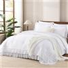 Andency Set di biancheria da letto bianco per letto queen size, leggero e soffice con volant, in morbida microfibra, per tutte le stagioni, stile shabby chic, 3 pezzi (1 piumino con volant e 2 federe)