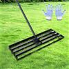 LOEPENLE Rastrello per prato,76 x 25x185 cm Rastrello Livellatore per Prato,Rastrello per prato in metallo con 185 cm manico,rastrello livellante per la cura del prato Golf Garden Grass Surface Lawn Leveller