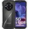 DOOGEE S118 Pro 5G Rugged Smartphone, 24GB RAM + 512GB ROM, 10800mAh, Display 6.6 FHD+ 120Hz, AI Camera 108MP, Octa-Core 6nm, Android 14, Dual SIM, NFC, WiFi6, Unlock, 2025, Argento