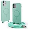 CUZZCASE Cover compatibile con iPhone 12 Pro Max(6.7),Cover Magnetica[Compatibile con MagSafe],Bumper con Laccio,regolabile Lanyard TPU Corda Silicone Case-Verde chiaro
