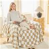 EMME Coperta in pile sherpa, soffice coperta in flanella, 200 x 230 cm, a quadri, morbida, calda e confortevole, per letto, divano, poltrone, picnic, beige