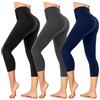 FuelMeFoot 3/4 Leggins Capri Vita Alta Donna, Sportivi Vita Alta Anticellulite Pantaloni, per Sport, Fitness,Pilates,Yoga, Allenamento, Corsae, Palestra.B2-Nero/Grigio Scuro/Navy S/M