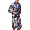 ZiXing Coppia Pigiama Kimono Seta Inverno Manica Lunga Satin Accappatoio Cintura Royal Blue XX-Large