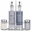 Villa d'Este Home Tivoli Set condimento olio, aceto, sale e pepe in vetro e acciaio inox, stand in acciaio, grigio, Victionary