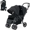 FANTASK Passeggino gemellare pieghevole con schienale regolabile e tettoia, per bambini dai 6 mesi, portata 30 kg (nero)