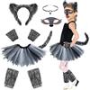 JSTHHTT 7 Pezzi Costume Carnevale Bambina 3-10 Anni, Costume da Lupo Mannaro, Costume Lupo per Carnevale Halloween Compleanno Cosplay Fest, Vestito Lupo Bambino, Vestito Carnevale Bambina Animali