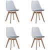 DEYARNA HOME Set di 4 Sedie da Pranzo Moderne con Cuscino in Tessuto Imbottito, Sedie da Cucina Scandinave con Gambe in Legno di Faggio (Bianco)
