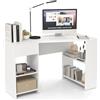 GIANTEX Scrivania per computer a forma di L, 120 x 60 x 75 cm, scrivania ad angolo con cassetti e ripiani aperti, design salvaspazio, tavolo ad angolo per camera da letto, ufficio (bianco)