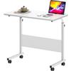 sogesfurniture Tavolo per computer portatile regolabile in altezza, con slot per tablet, 80 x 40 cm, tavolo per divano, tavolino con ruote, bianco