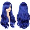 YEESHEDO 28 pollici 70 cm Parrucca Cosplay Delle Donne, Parrucche Lunghe Capelli Ondulati Ricci Con Frangia Per Festa Anime Costume Halloween Blu