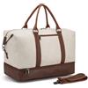 seyfocnia Borsone da viaggio per la notte, in tela, in pelle, borsa da weekend extra large, grande borsa da viaggio a mano, borsone da viaggio per uomo e donna, beige.