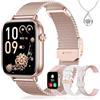 Iaret Smartwatch Donna, 4 Cinturini & Collana Regalo, 1.83 Orologio Chiamate HD, 110+ Sport Fitness Tracker, Monitoraggio Sonno/Frequenza Cardiaca/Ciclo/Contapassi, per iPhone/Android, Oro Rosa