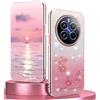 BORYA Silicone Cover per Realme 12 Pro 5G / Realme 12 Pro+ Plus 5G, Ultra Sottile Antiurto Morbida TPU Custodia, Placcatura Elegante Brillante Diamante Fiori Caso con Gradiente Carta, Rosa