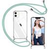ISOI - Cover con Cordino compatibile con iPhone 12, Regolabile Collana Tracolla Laccio Collo, Trasparente Custodia in Silicone TPU Morbido con Paraurti Airbag Antiurto - Verde