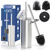 DITI Scopino rotondo in silicone argento opaco - acciaio inox 304 spazzolato spazzola WC antiruggine - scopino WC con supporto e paraspruzzi incl. spazzole di ricambio - antibatterico per una pulizia
