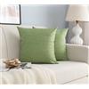 GIRASOLE HOME Coppia Federe Cuscini in Simil Lino Antiacaro e Ipoallergenico Per Divano e Letto Copricuscini Arredamento Casa con Zip Invisibile 2 pezzi (45x45cm, Verde)