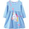 FILOWA Vestito per Bambina Ragazza Manica Lunga Unicorno Abito Stampa Fiore Ricamo Azzurro Striscia Abiti Cotone Cartoon Animale Casuale Vestiti Primavera Festa Compleanno per Regazze Bambini 5-6 Anni