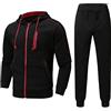 Generico Tute da Ginnastica Uomo Maniche Lunghe Felpa con Cappuccio e Jogging Pantaloni Sportiva Set Tuta Calcio Uomo Nera Felpe Invernali Uomo