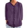 Generic Camicia da donna in lino con maniche a 3/4, stile vintage, vestibilità ampia, scollo a V, casual, estiva, tinta unita, Viola, XL