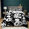 Treer Set di Biancheria da Letto di Matrimoniale Panda Kawaii Animale Stampa, Bambini Set Copripiumino in Morbido Microfibra con Federa e Copripiumini a Cerniera (200x200cm,Panda Nero)