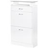 HOMCOM Mobile Scarpiera con 2 Ante a 2 Livelli, Cassetto e Ripiano in Vetro, Scarpiera Salvaspazio in Legno per Ingresso e Corridoio, 60x24x105.5 cm, Bianco