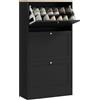 HOMCOM Scarpiera Salvaspazio Slim con 3 Ante a Ribalta, Scarpiera Ingresso Moderna in Legno con Ripiani Regolabili su 2 Livelli, Porta Scarpe per 18 Paia con Maniglia, 60x23.5x115 cm, Nero