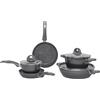 Aeternum, Petragres Ecosolution, Batteria 8 pezzi, 2 Padelle 20-24 cm, 2 Casseruole 16-20 cm, 1 Tegame 28 cm, 3 Coperchi 16-20-28 cm, Full Induction, Adatto all'Induzione, Riv. PFAS FREE, Grigio scuro