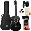 Pyle Kit Chitarra Acustica per Principianti, Strumento Tutto in Legno di Misura 1/4 Junior per Bambini, Adulti, 76,2 cm Nero Opaco