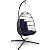 SereneLife Sedia a Dondolo a Uovo con Supporto, Capacità Fino a 250 Kg, Sedia Sospesa Poltrona a Dondolo in Rattan con Struttura in Acciaio Verniciato a Polvere per Casa e Giardino con Cuscino