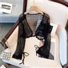Donna Pizzo Trasparente Scialle Camicia Sottile Cardigan Floreale Fiocco Nappa